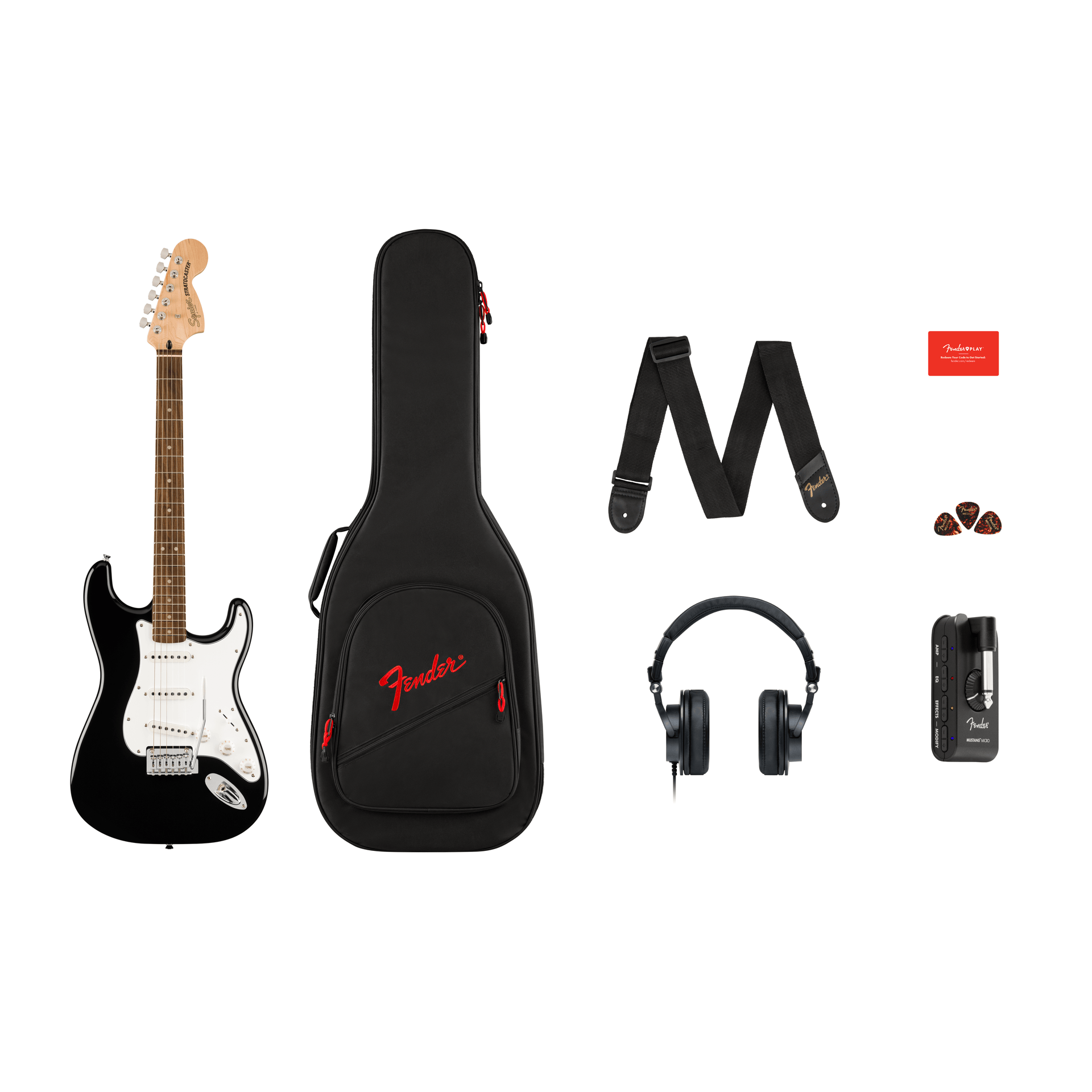 Squier by Fender - Affinity Series™ Stratocaster® Mustang™ Micro Pack Svart - Musik Utan Gränser 