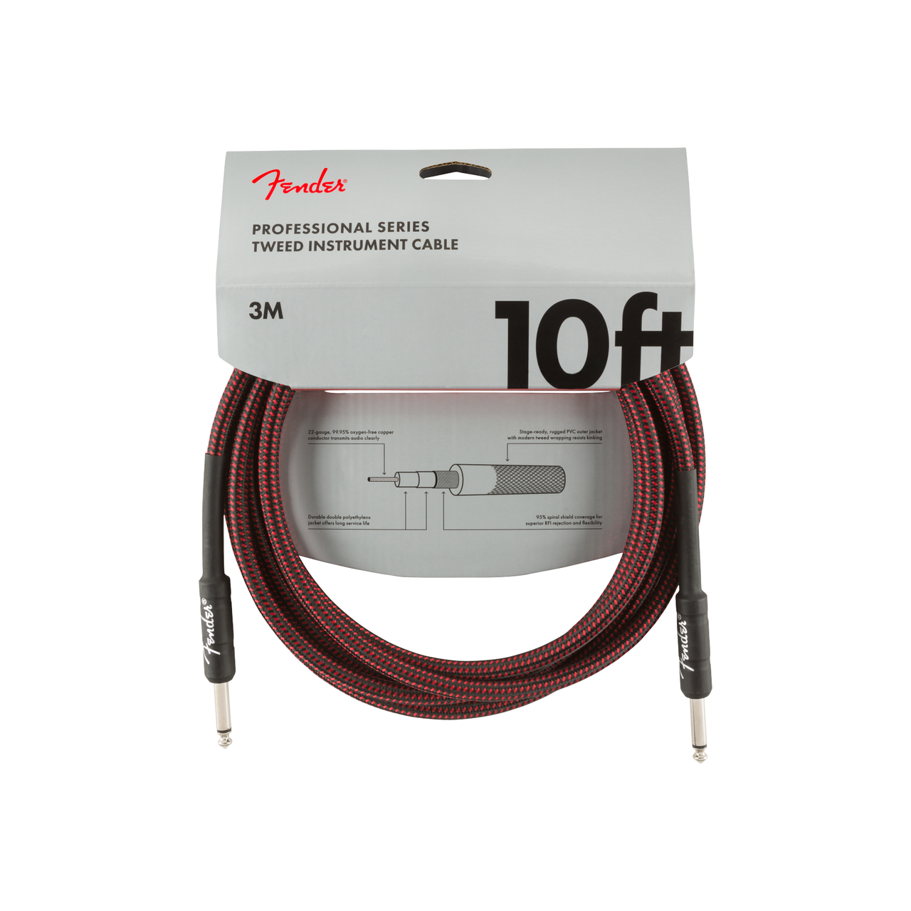 Fender - Professional Series Instrument Cables 10' Red Tweed - Musik Utan Gränser 