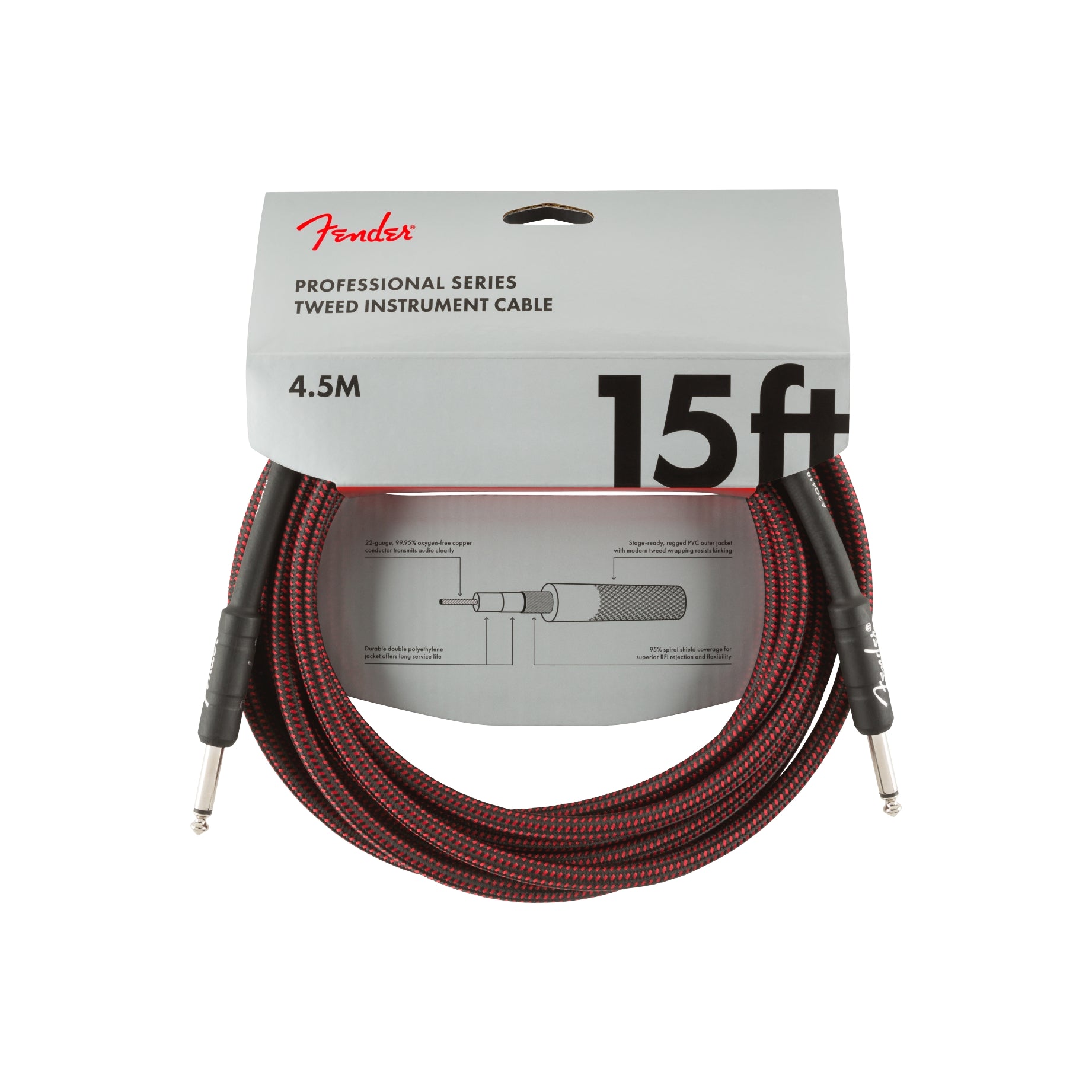 Professional Series Instrument Cable 15' Red Tweed