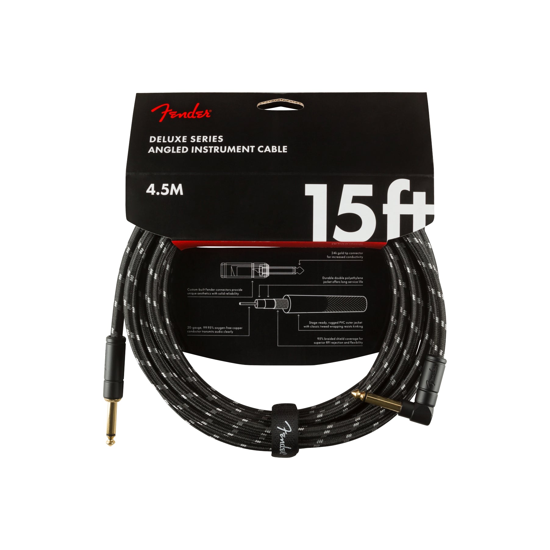Deluxe Series Instrument Cable Straight/Angle 15' Black Tweed
