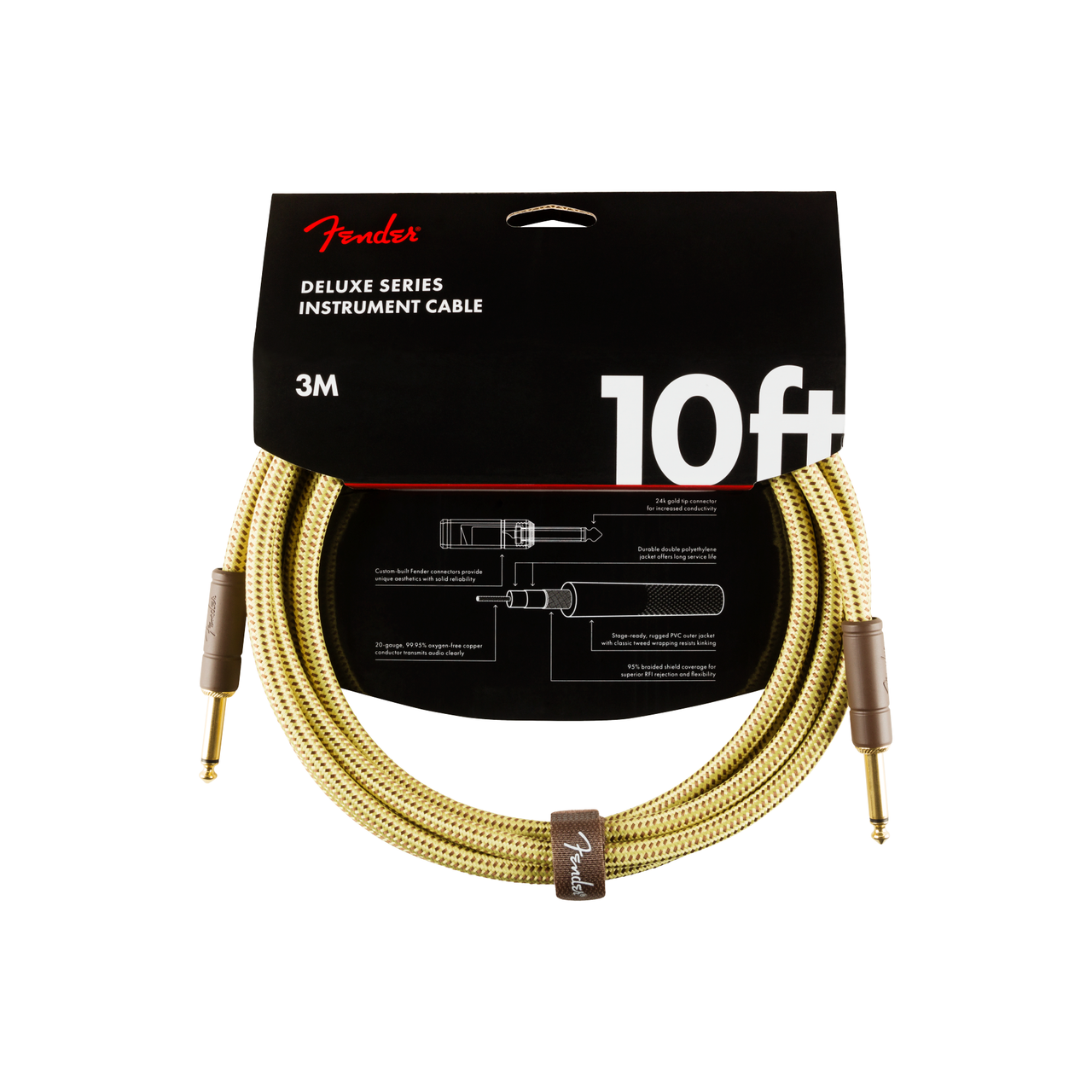 Fender - Deluxe series tweed cable 3m rak/rak - Musik Utan Gränser 
