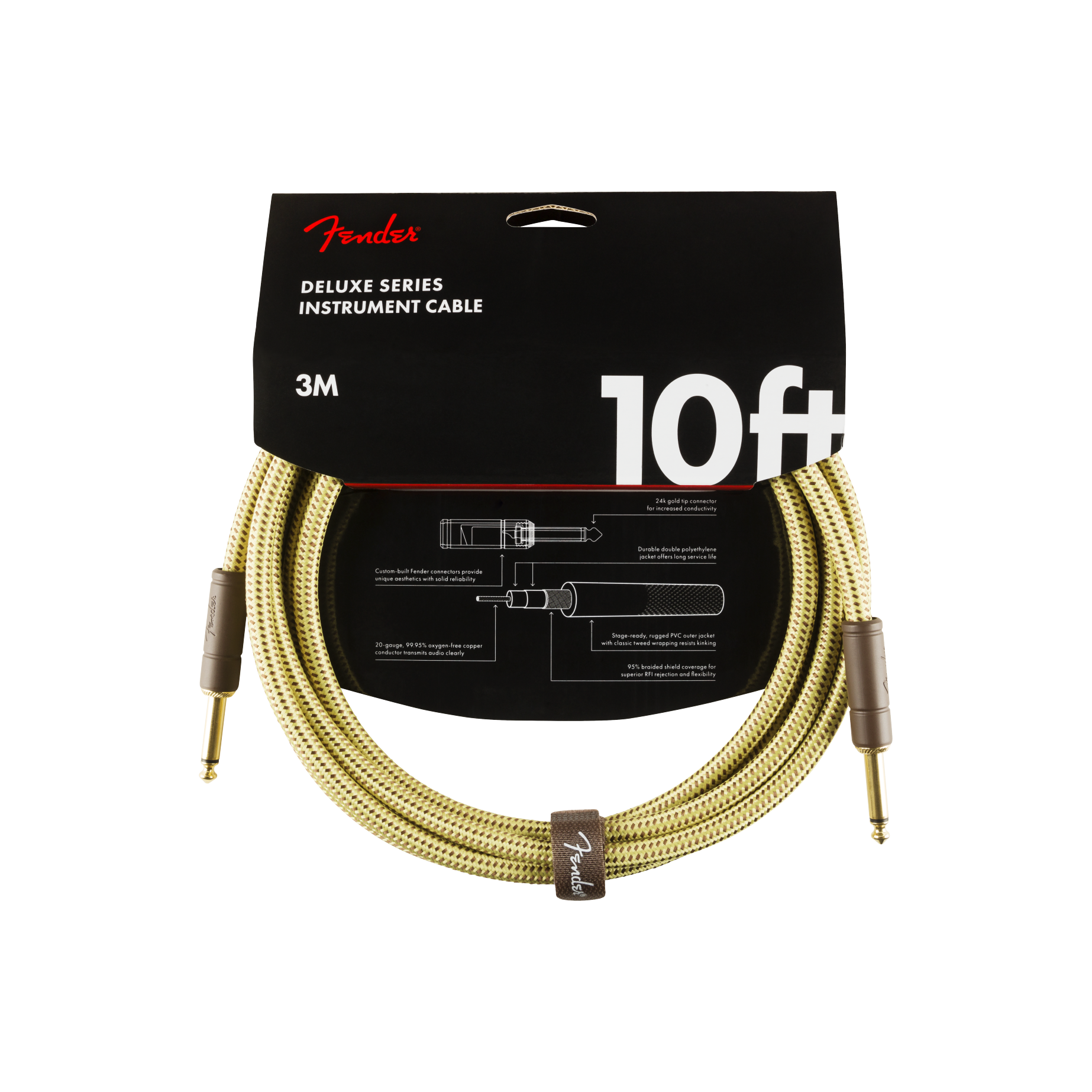 Fender - Deluxe series tweed cable 3m rak/rak - Musik Utan Gränser 