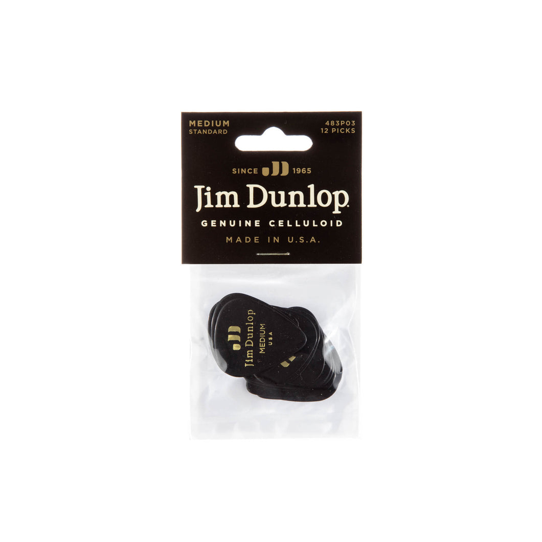 Genuine Celluloid Medium Black Picks 12-pack