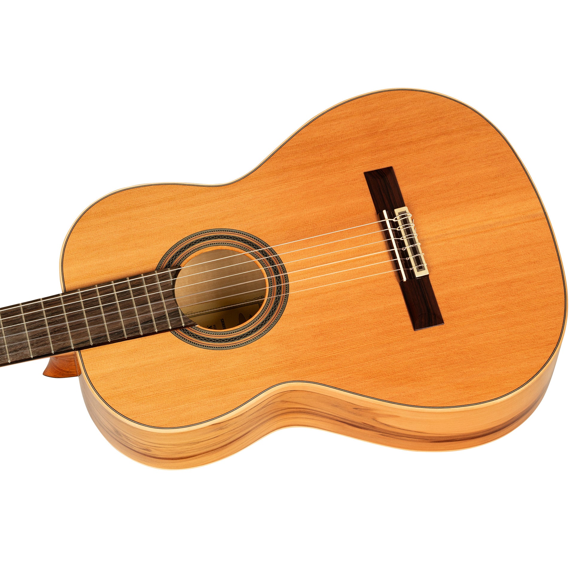 R20GRG-L (vänsterhänt) Helsolid klassisk gitarr tillverkad i Spanien (högblank)