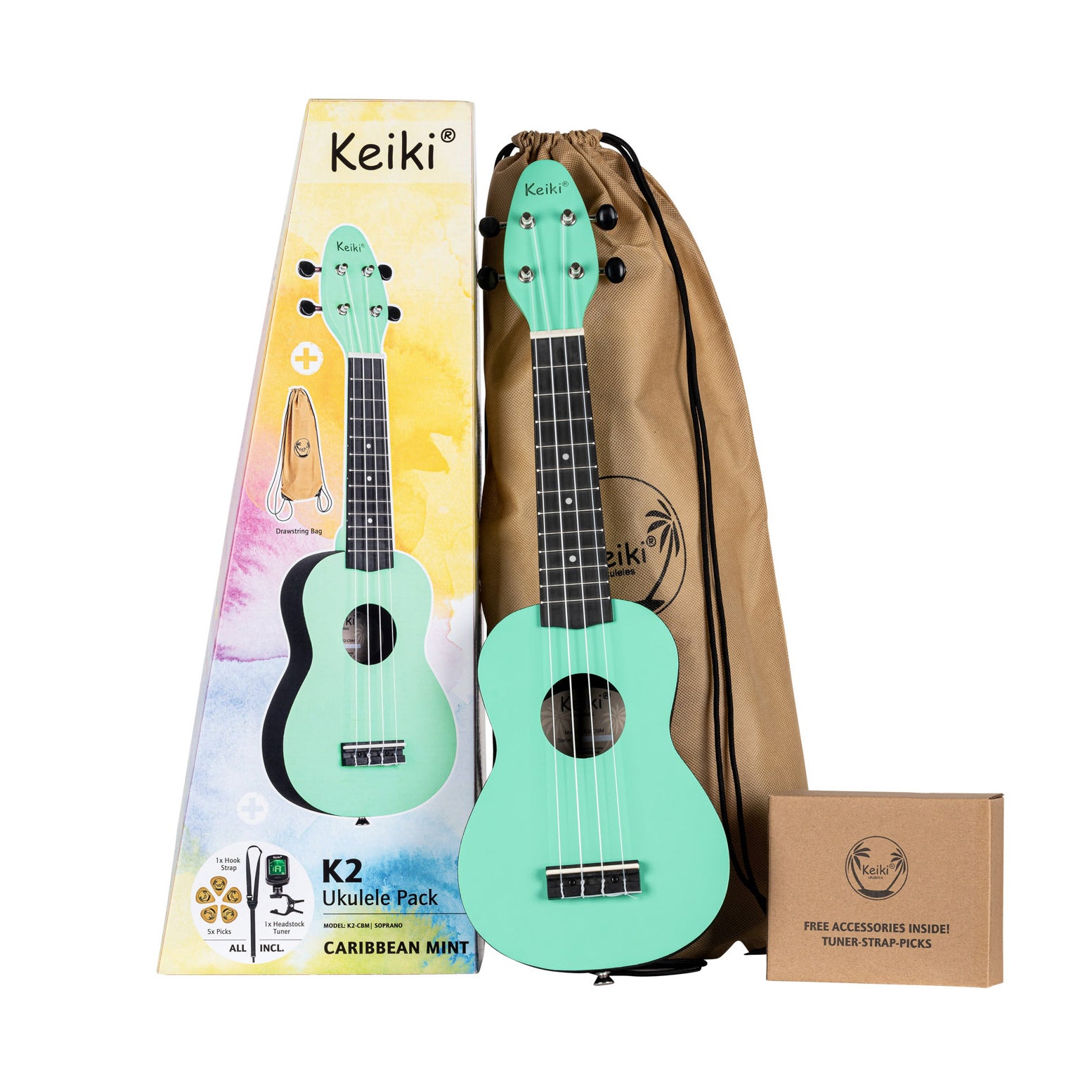 Ortega - K2-FYD Caribbean Mint ukulele paket - Musik Utan Gränser 