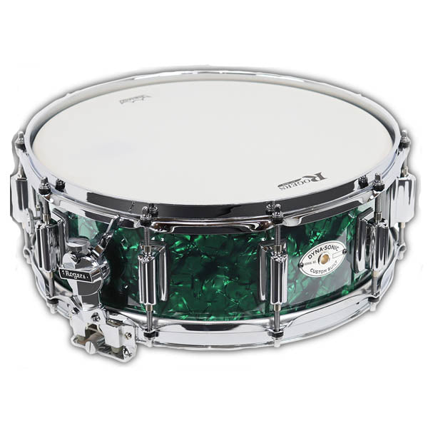 Rogers - DynaSonic 14×5 Wood Shell Snare | Beavertail Lug – Green Marine Pearl - Musik Utan Gränser 