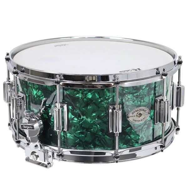Rogers - DynaSonic 14×6.5 Wood Shell Snare | Beavertail Lug – Green Marine Pearl - Musik Utan Gränser 
