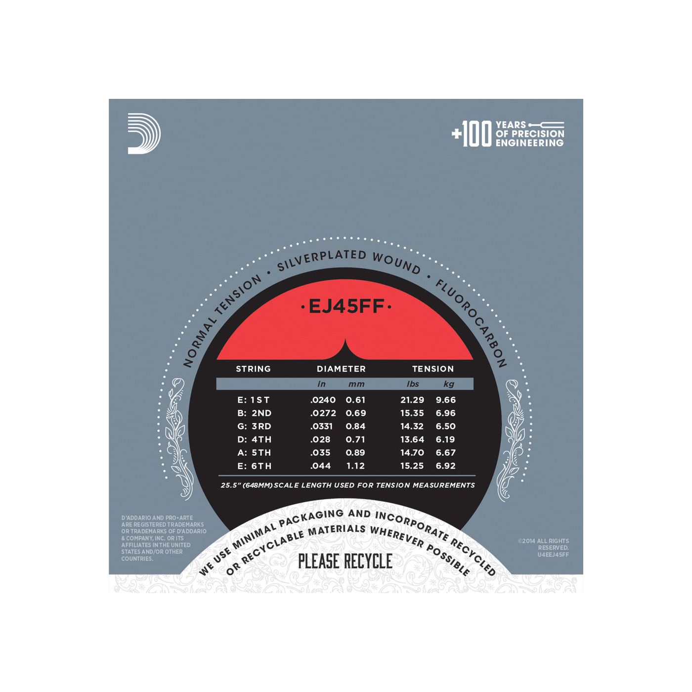 D'Addario - EJ45FF Dynacore/Carbon Normal Tension - Musik Utan Gränser 