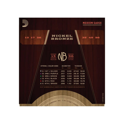 D'Addario - NB1356 Nickel Bronze Western Set 013-056 Medium - Musik Utan Gränser 