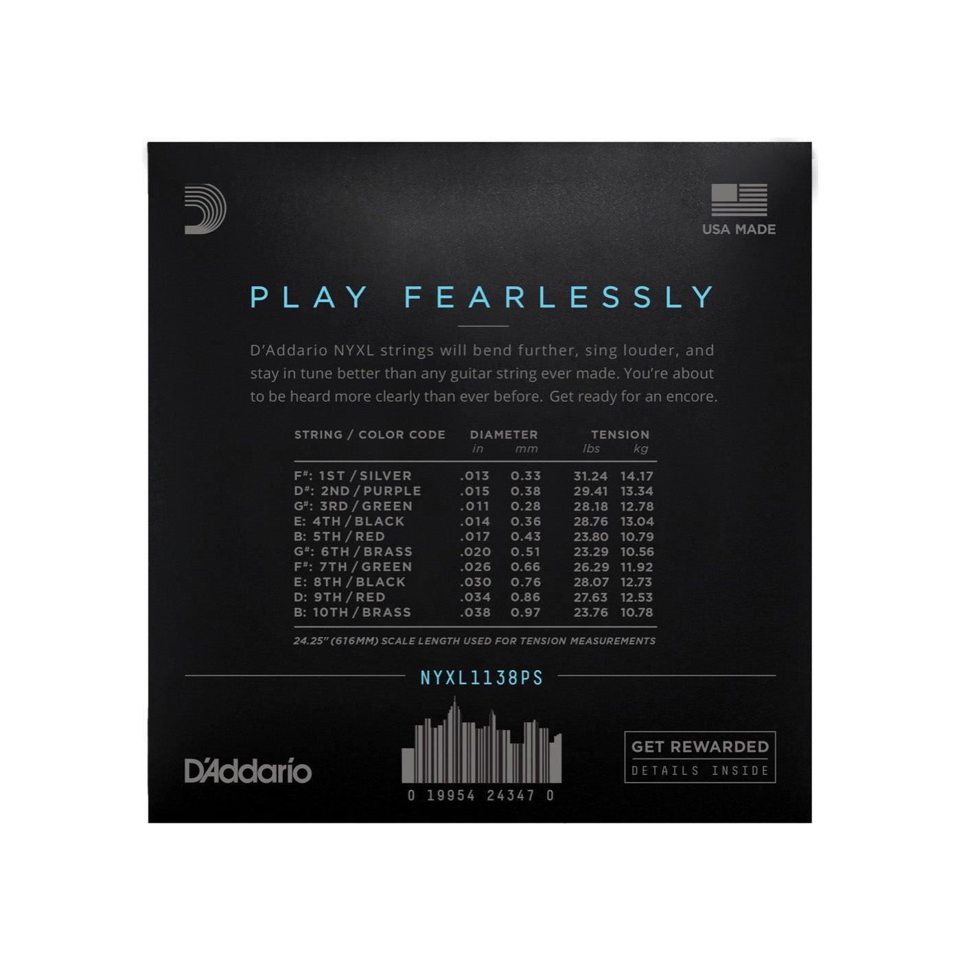 D'Addario - NYXL1138PS 011-038 NYXL Pedal Steel E9 - Musik Utan Gränser 