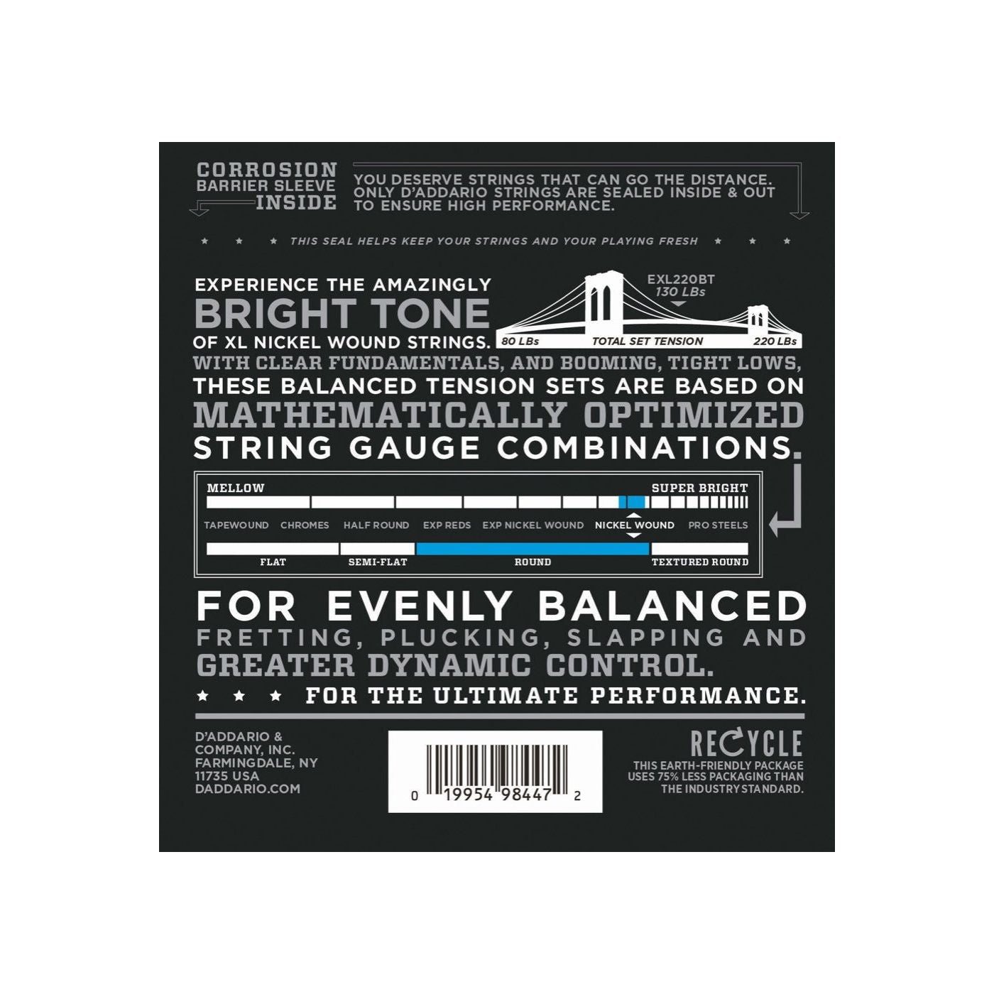 D'Addario - EXL220BT Balanced 040-095 - Musik Utan Gränser 