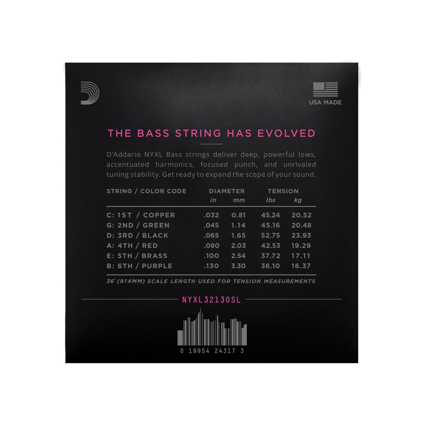 D'Addario - NYXL032-130 6-strängad Super Long Scale - Musik Utan Gränser 