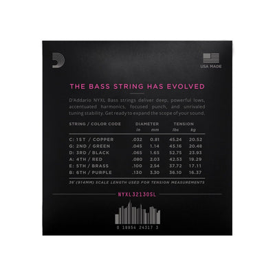D'Addario - NYXL032-130 6-strängad Super Long Scale - Musik Utan Gränser 