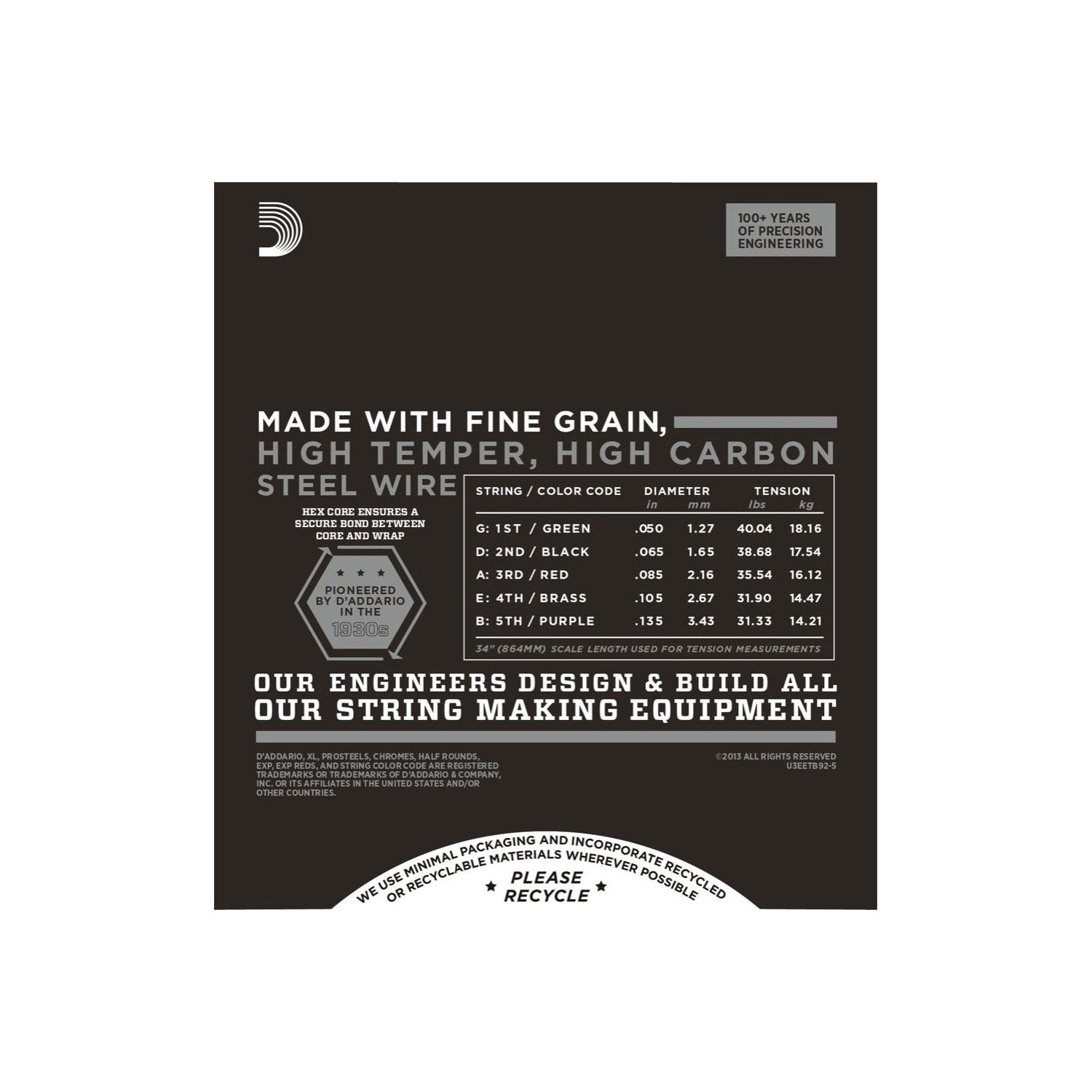 ETB92-5 Long Scale 050-135 Black Nylon Tapewound