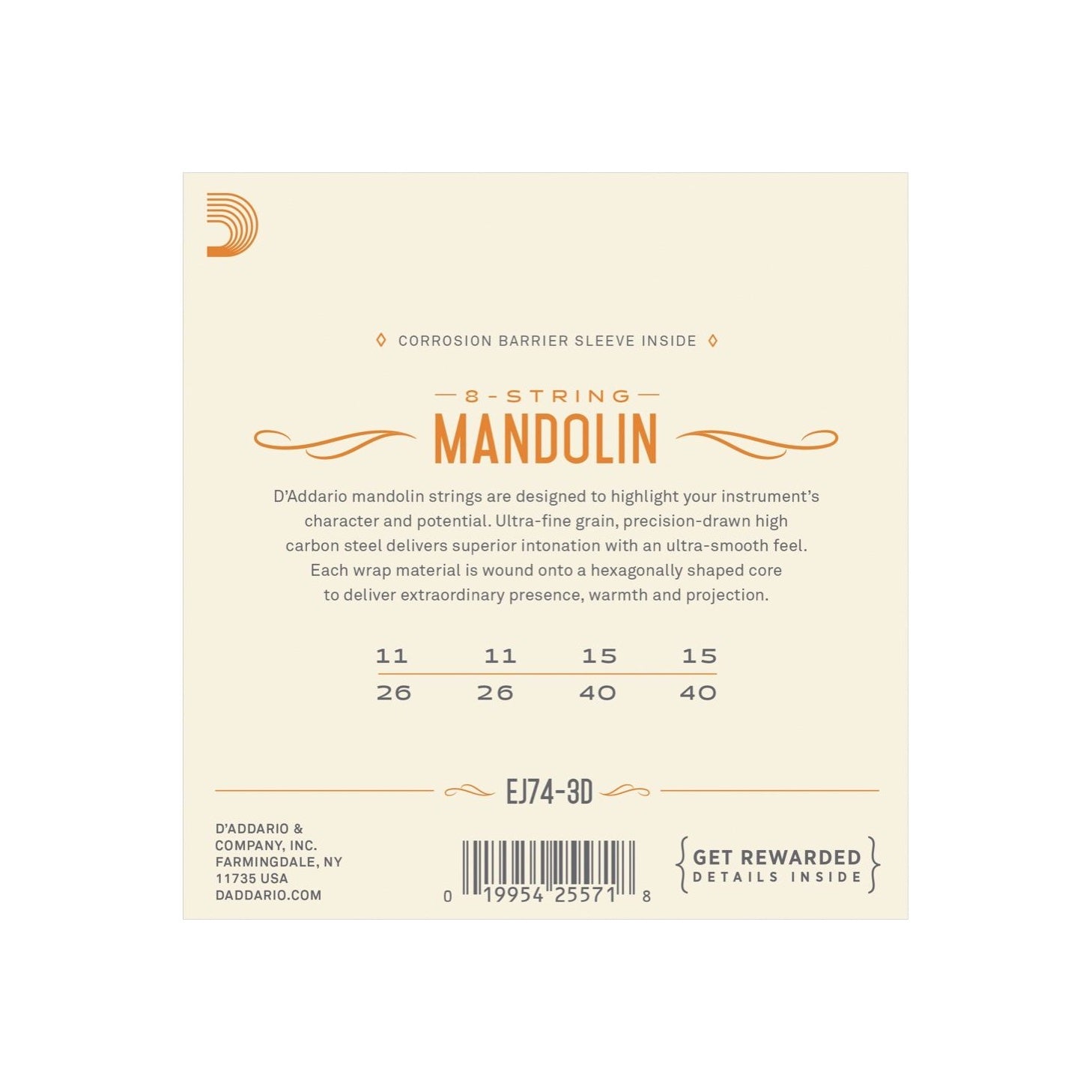 EJ74-3D 011-040 3-Pack Mandolin Phosphor Bronze