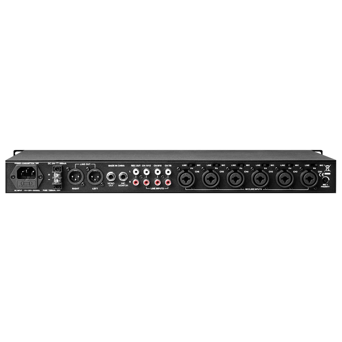 DN-312X 1U-rackmonterad 12-kanalsmixer