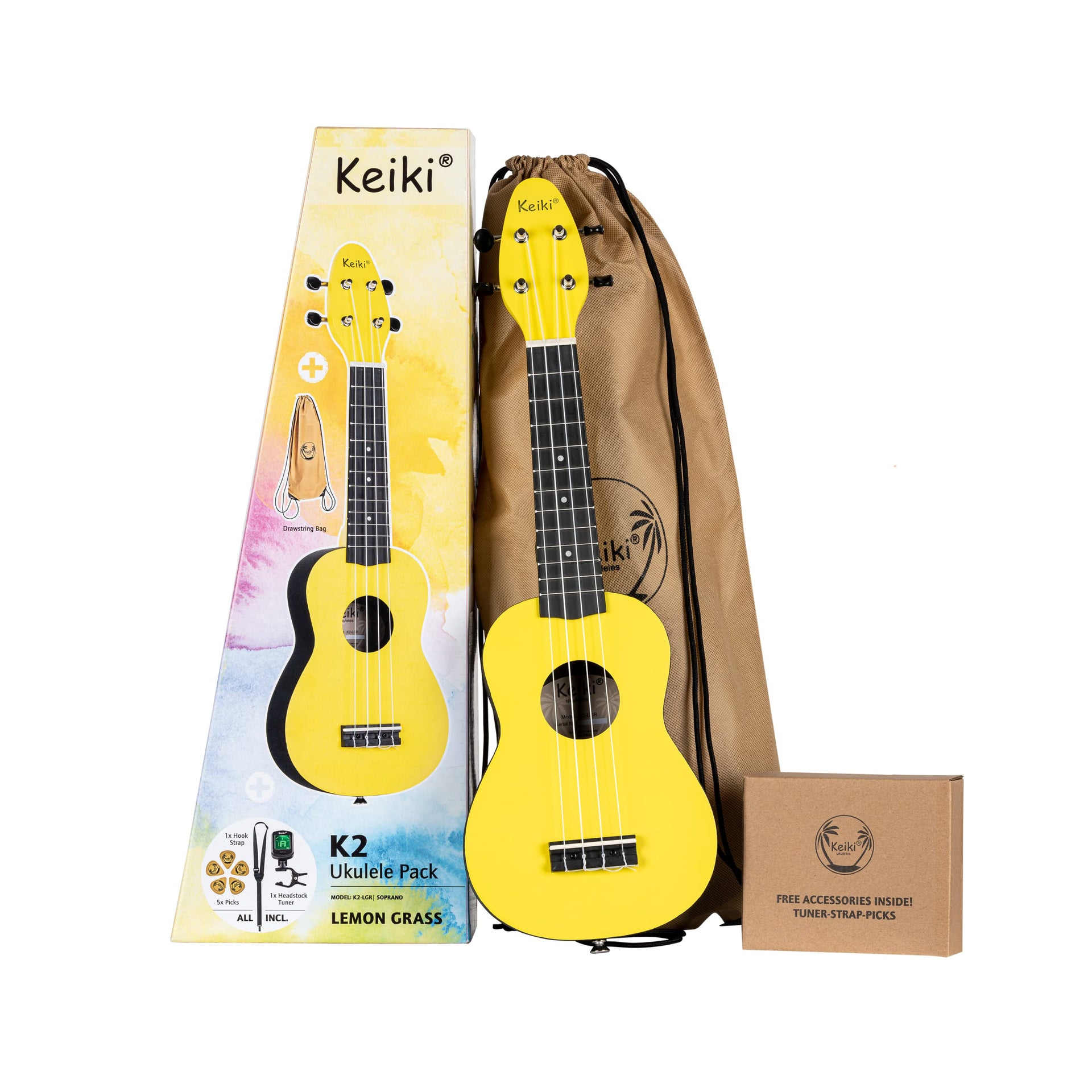 Ortega - K2-FYD Lemon Green ukulele paket - Musik Utan Gränser 