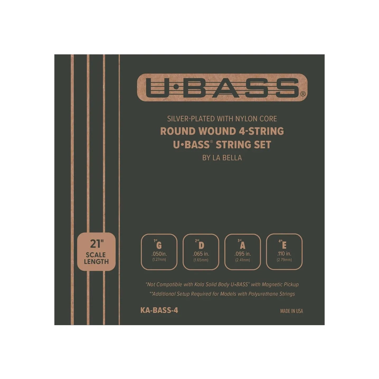 Kala - Silver-Plated Nylon Core Round Wound U•BASS® 4-String Set - Musik Utan Gränser 