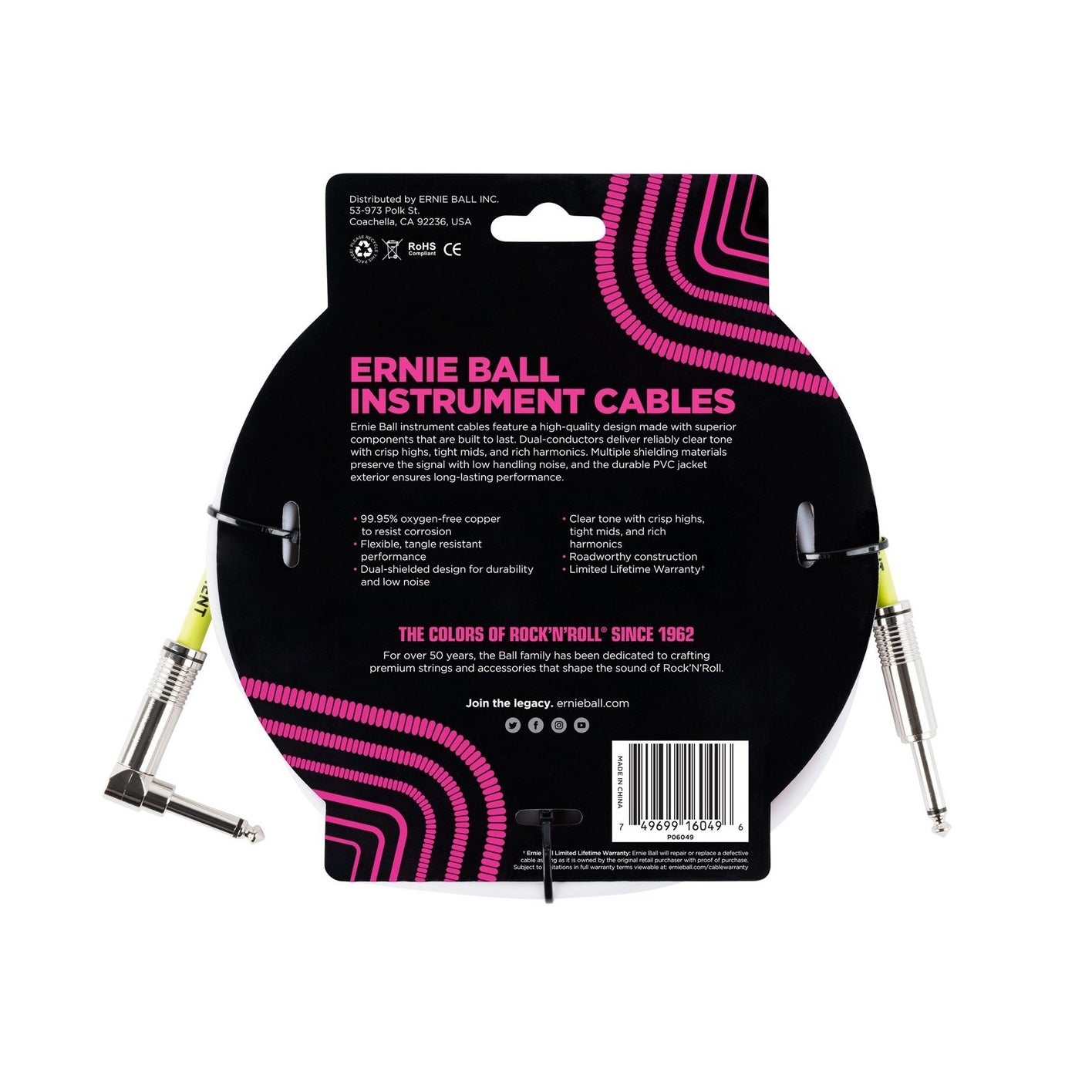 EB-6049 instrument cable 3m WHITE straight/angled