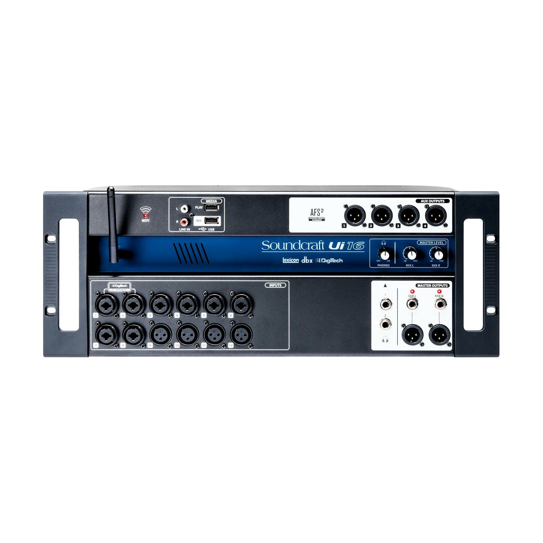 Ui16 Digital remote-controlled mixer, 8 mic/line, 2/4 bus, USB playback/record