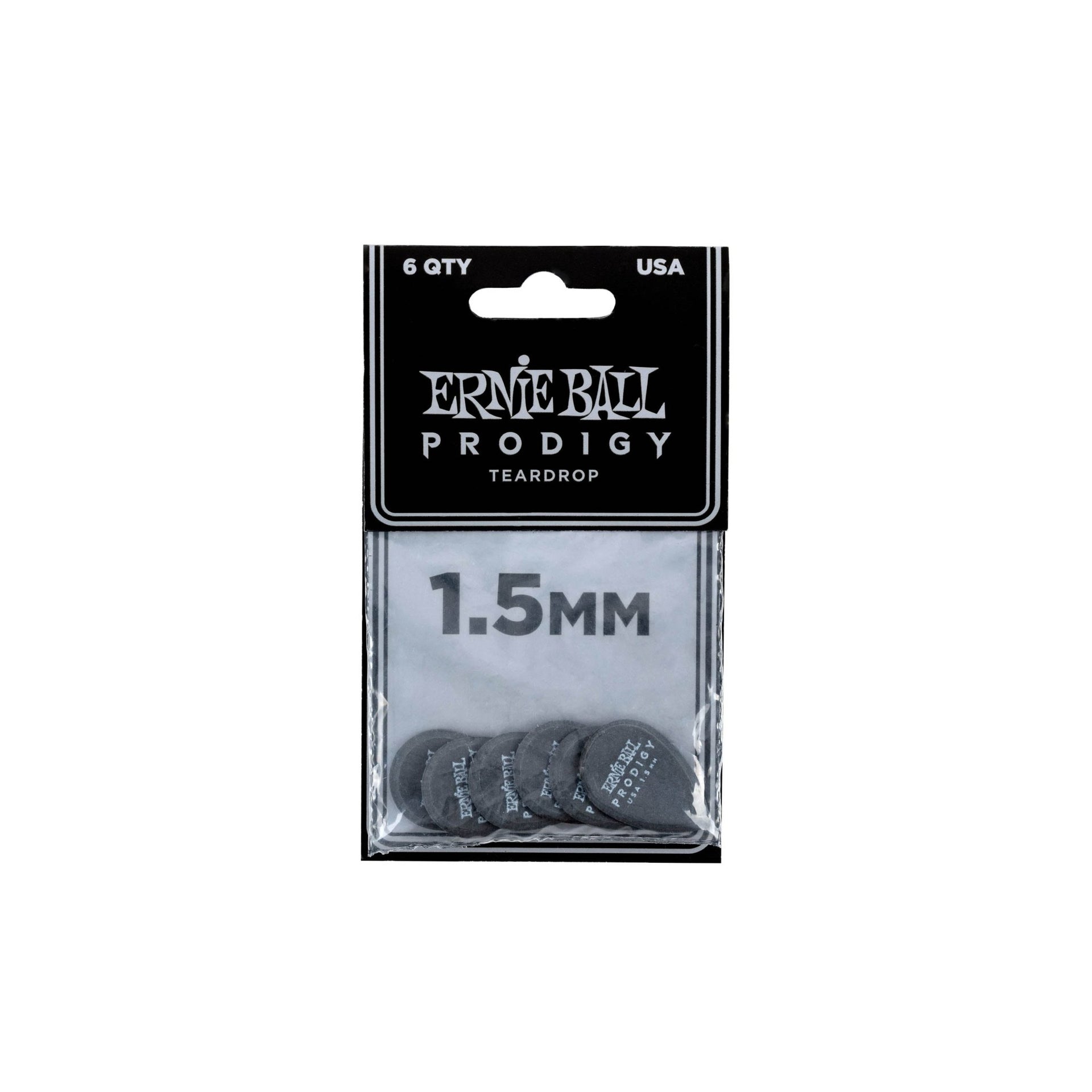 Ernie Ball - 9330 1.5 mm Prodigy Black Teardrop plektrum i 6-pack - Musik Utan Gränser 