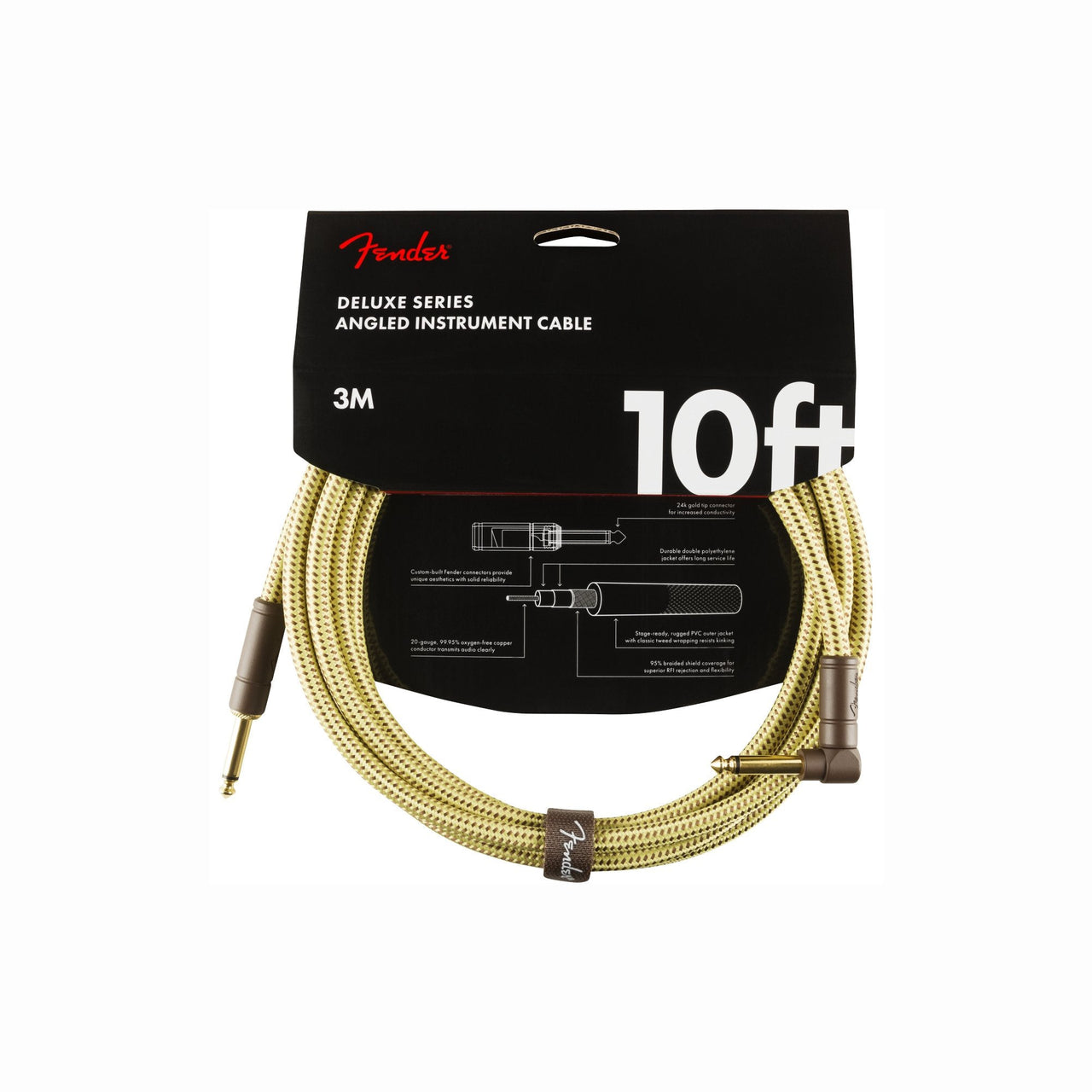 Fender - Deluxe Series Instrument Cable Straight/Angle 10' Tweed - Musik Utan Gränser 