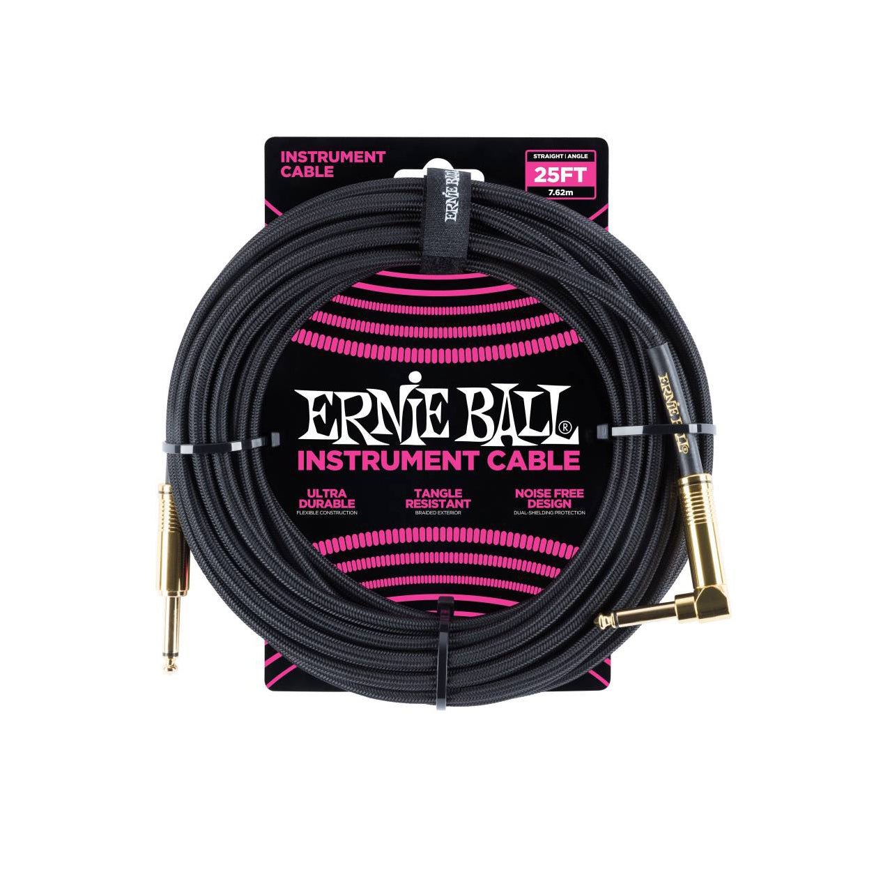 Ernie Ball - EB-6058 instrumentkabel 7.5 m svart, rak/vinklad - Musik Utan Gränser 