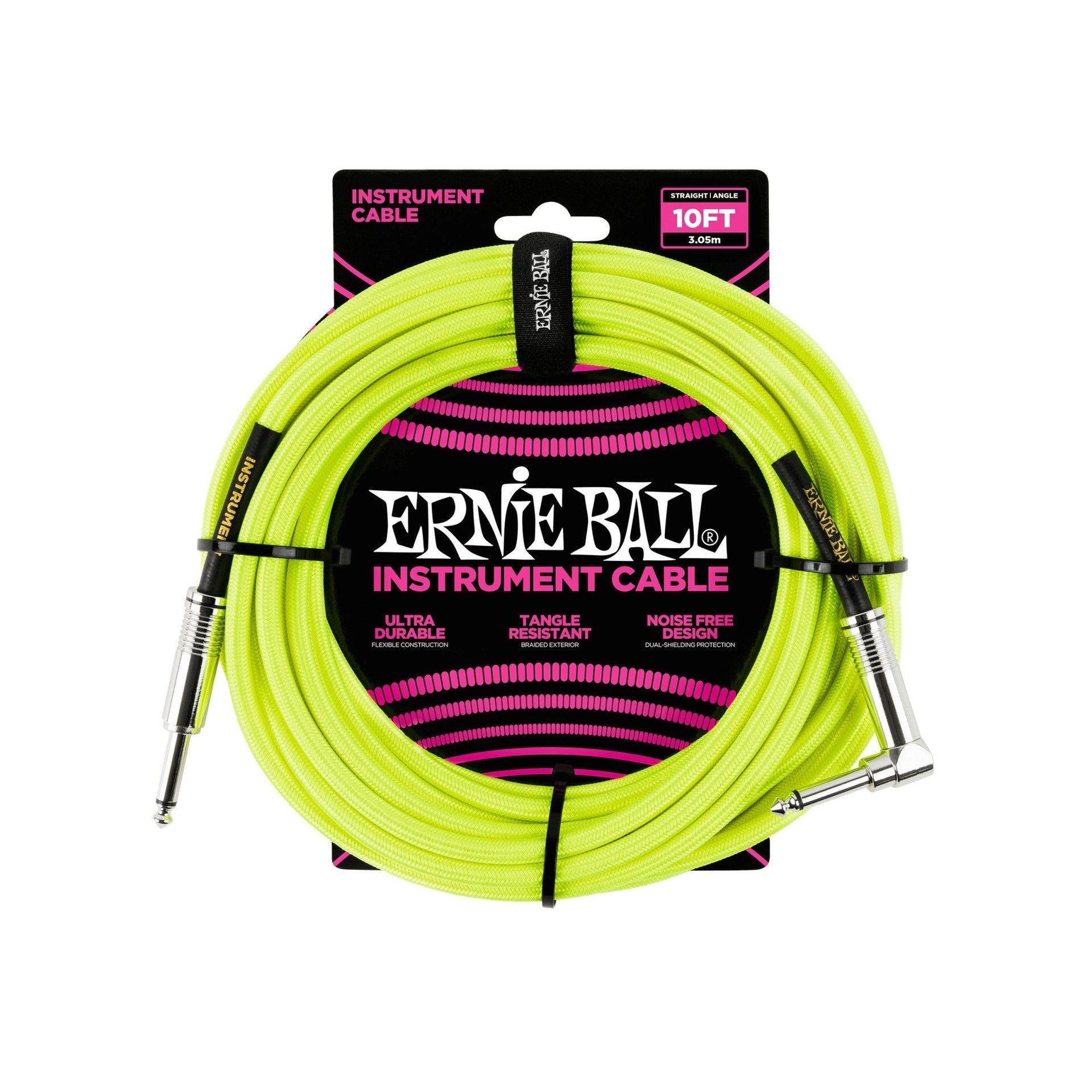 Ernie Ball - EB-6080 instrumentkabel 3 m gul, rak/vinklad - Musik Utan Gränser 