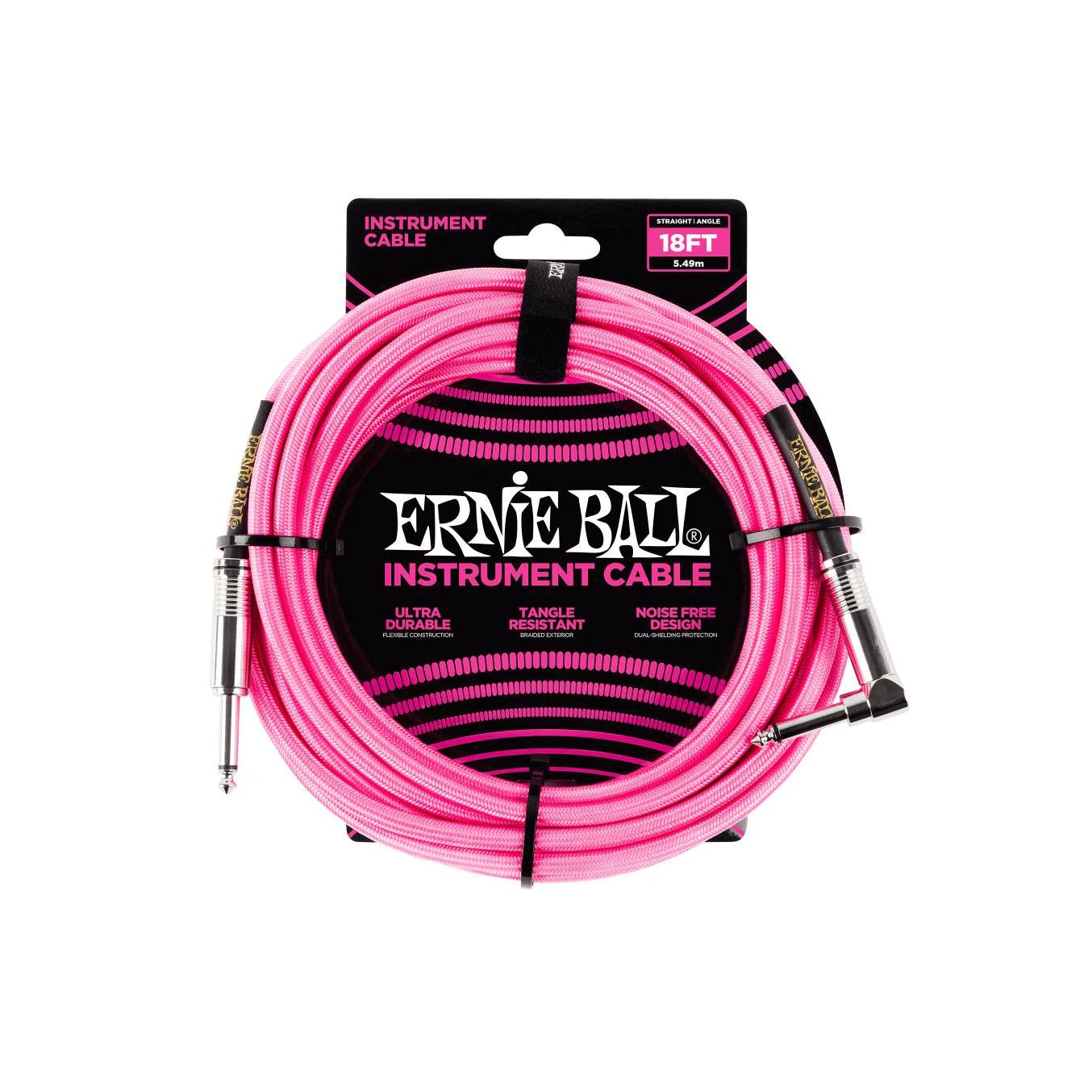Ernie Ball - EB-6083 instrumentkabel 5.4 m neonrosa, rak/vinklad - Musik Utan Gränser 