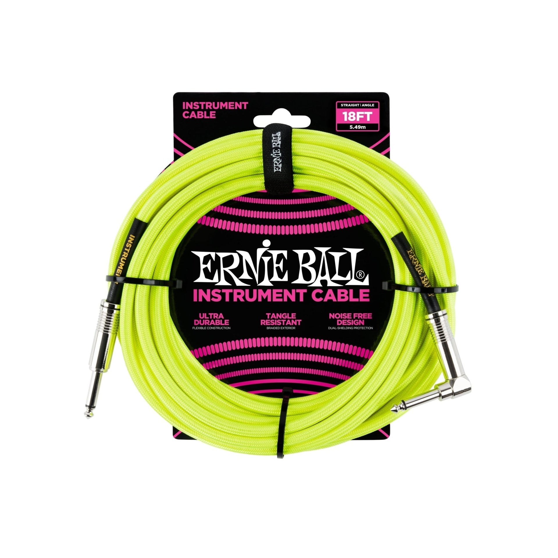 Ernie Ball - EB-6085 instrumentkabel 5.4m gul, rak/vinklad - Musik Utan Gränser 