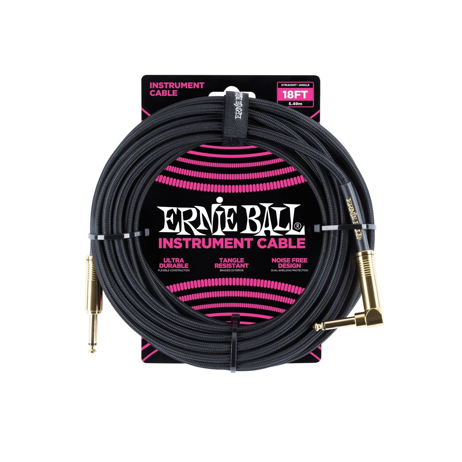 Ernie Ball - EB-6086 instrumentkabel 5.4 m svart, rak/vinklad - Musik Utan Gränser 