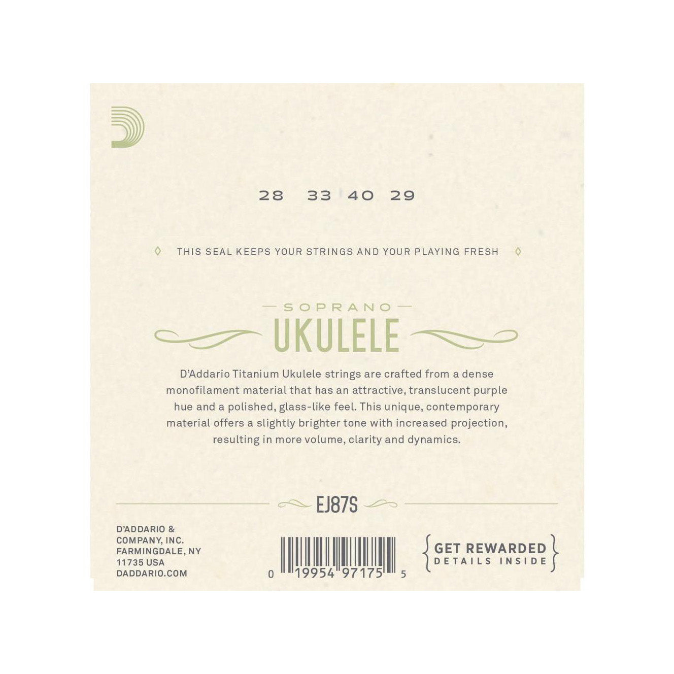 D'Addario - EJ87S strängar för sopranukulele - Musik Utan Gränser 