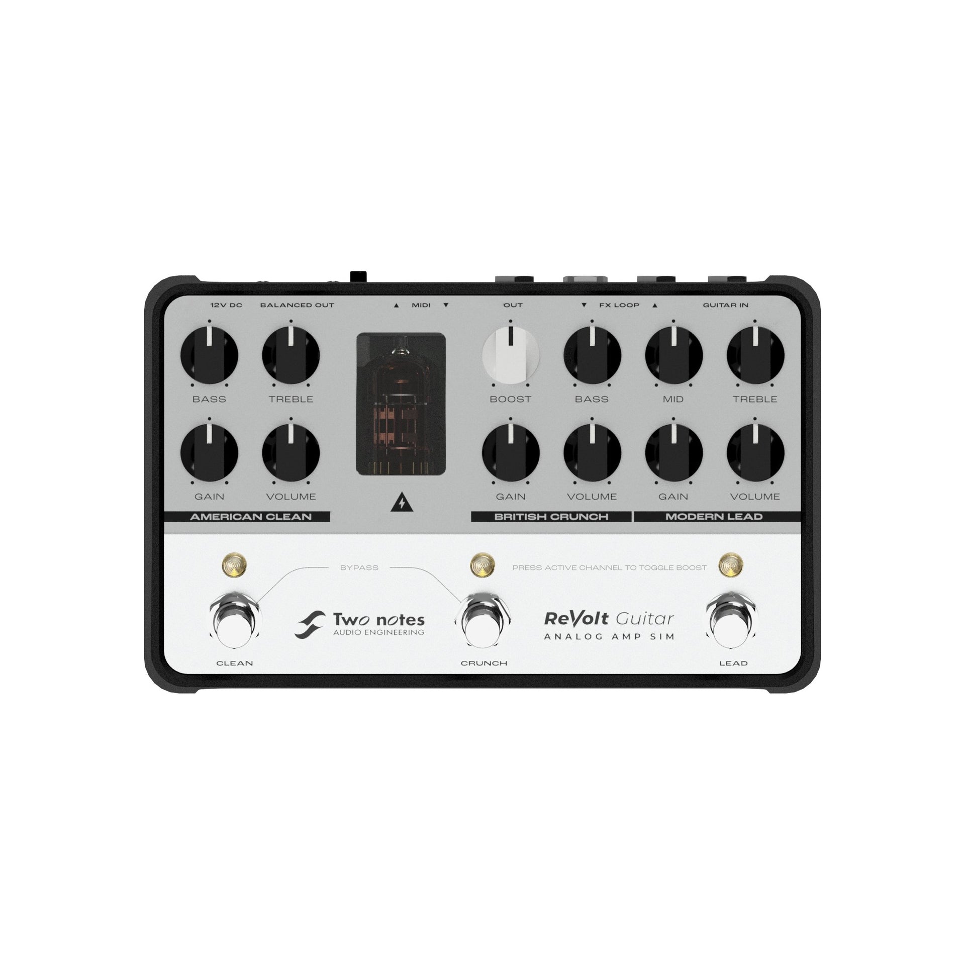 Two Notes - ReVolt Rördriven 3 kanals gitarrpreamp med DynIR - Musik Utan Gränser 